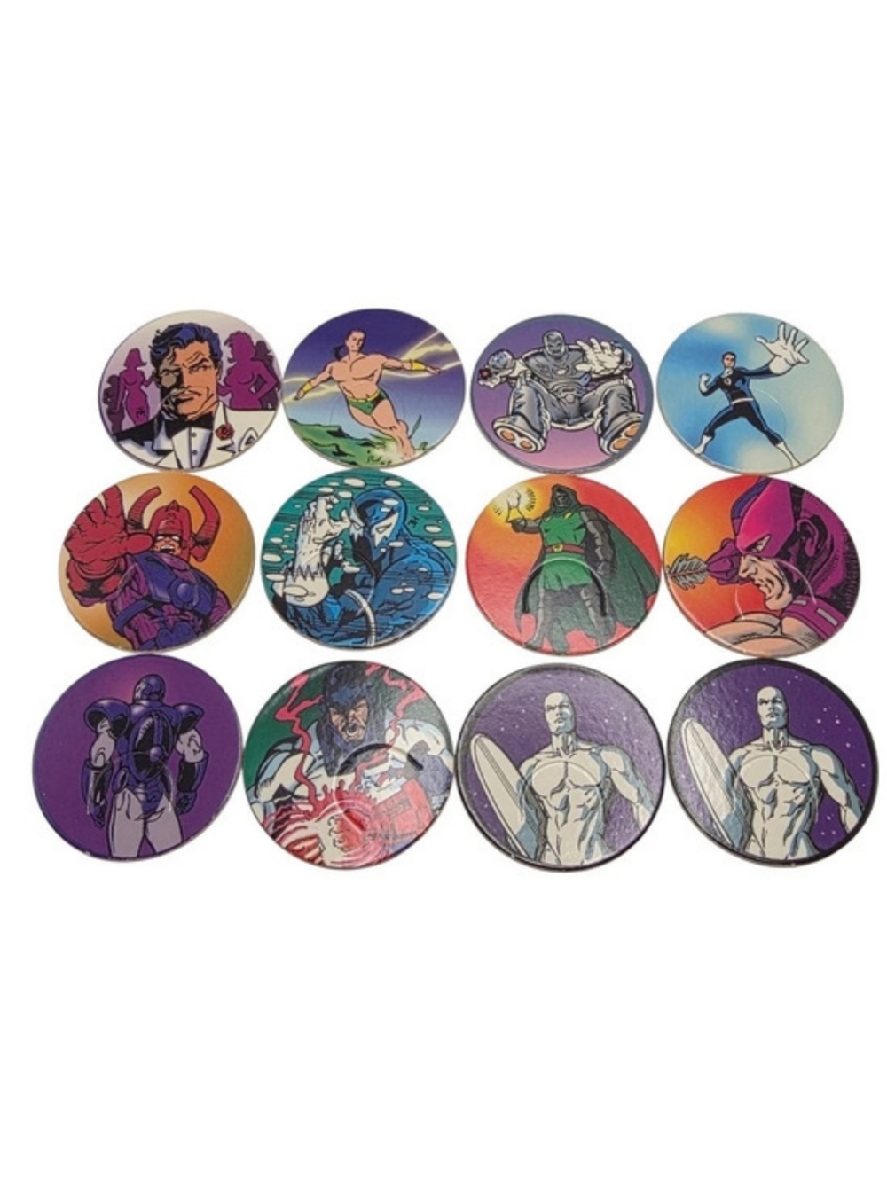Vintage 1994 Marvel Pogs Milk Caps Lot Of 12  Doctor Doom Iron Man Silver Surfer